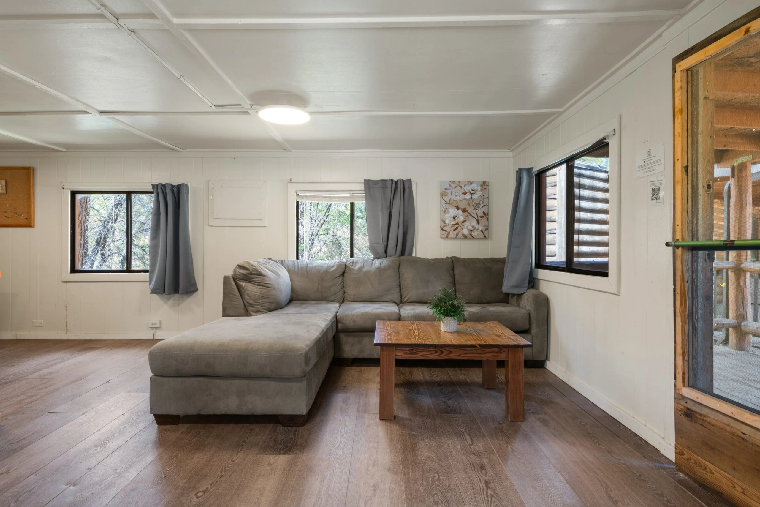 a living room with a couch and a coffee table