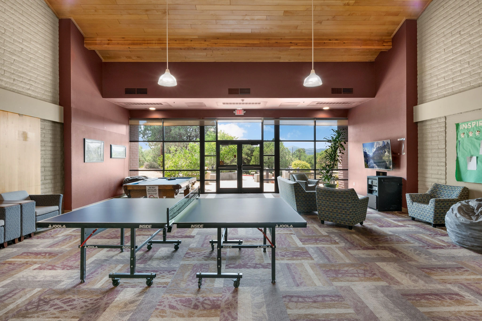 a room with tables and chairs