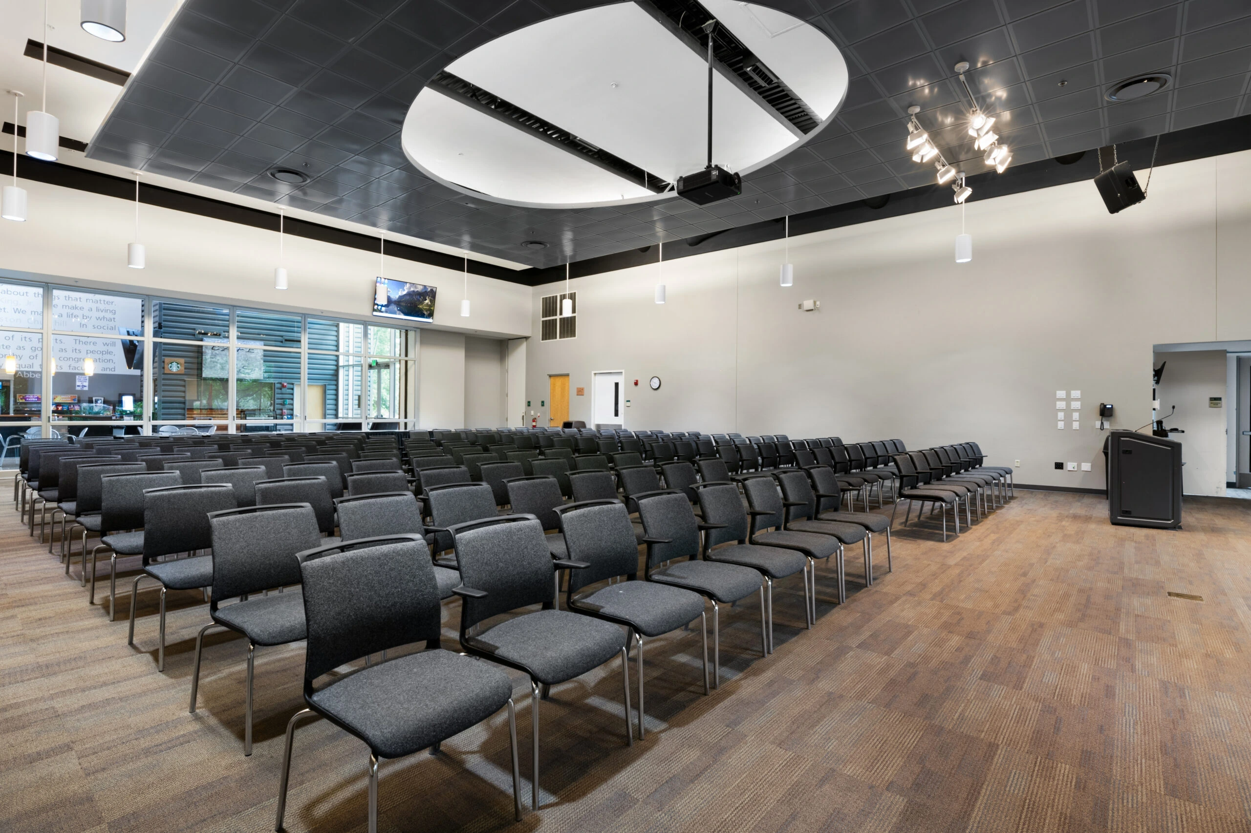 a room with many chairs