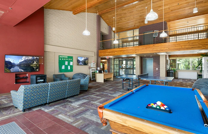 a pool table in a room