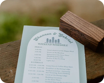 a wooden box next to a schedule