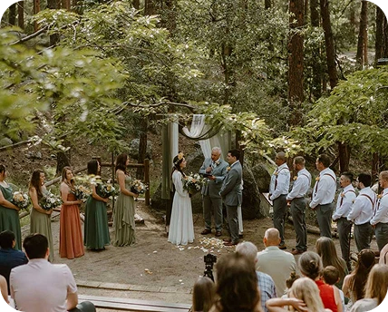 a group of people standing around each other