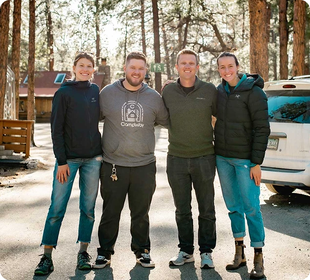 a group of people standing together outside